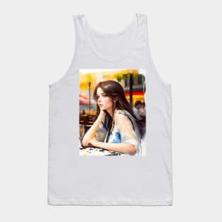 beauitful woman on parisian cafe Tank Top